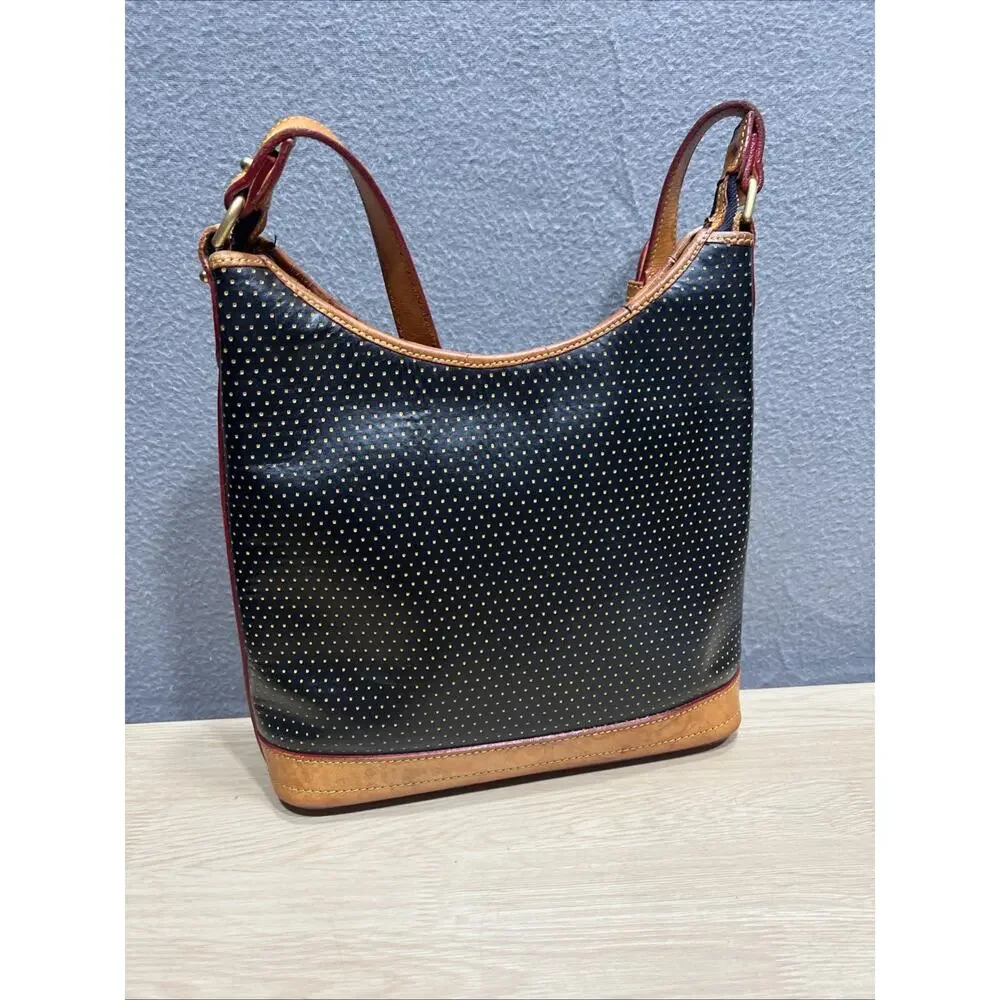 Vintage Dooney & Bourke Cabrio Black Perforated Leather Hobo Bag Read